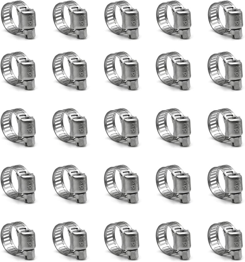 ZIPCCI Hose Clamp, 25 Pack Stainless Steel Worm Gear fuel line hose clamps, 10-16mm (3/8-5/8 inch) - Image 1